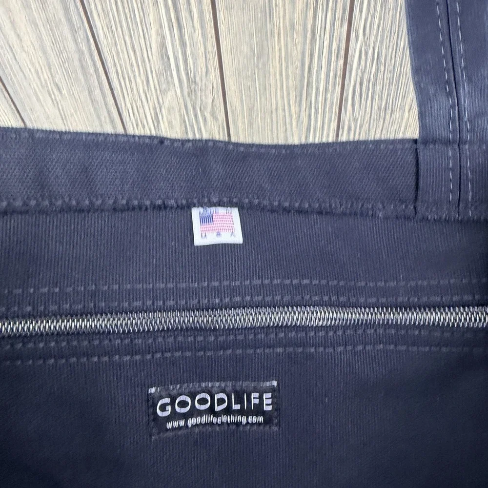 GOODLIFE Large Black Canvas Tote Bag Made in USA Logo Shoulder Shopper Pocket